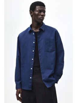 H&M - Men Blue Relaxed Fit Linen-Blend Shirt