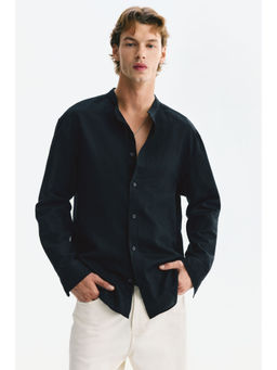 H&M - Men Black Relaxed Fit Linen-Blend Shirt