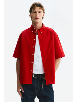 H&M - Men Red Relaxed Fit Short-Sleeved Oxford Shirt