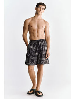 H&M - Men Black Patterned Swim Shorts