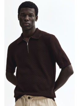 H&M - Men Brown Slim Fit Textured Polo T-Shirt