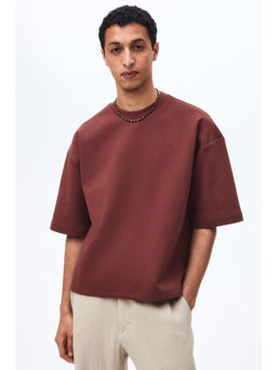 H&M - Men Brown Oversized Fit Scuba T-Shirt