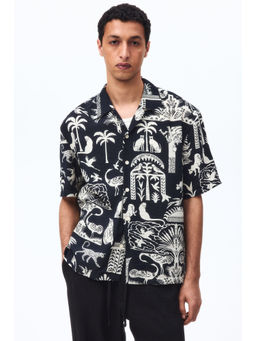 H&M - Men Black Relaxed Fit Printed Resort Shirt