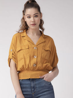 Twenty Dresses by Nykaa Fashion - Mustard Button Me Down Crop Top