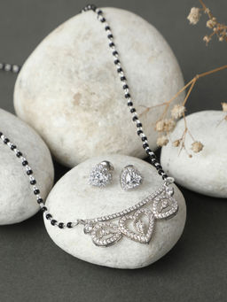 CLARA - 925 Silver Eden Mangalsutra Tanmaniya Pendant Earring Chain Gift For Women (Set of 3)