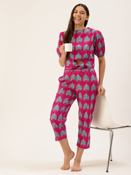 Clt.s - Women Pink Printed Top and Pant (Set of 2)