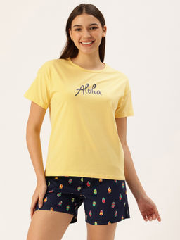 Clt.s - Women Yellow Printed T-Shirt and Shorts (Set of 2)