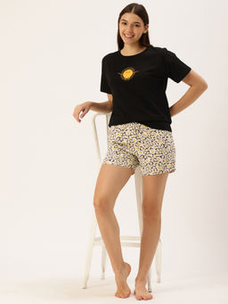 Clt.s - Women Black Printed T-Shirt and Shorts (Set of 2)