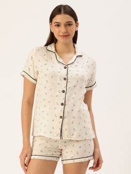 Clt.s - Women White Floral Shirt and Shorts (Set of 2)