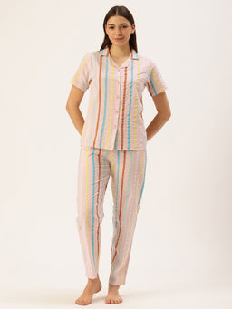 Clt.s - Women Multi-Color Striped Shirt and Pyjama (Set of 2)