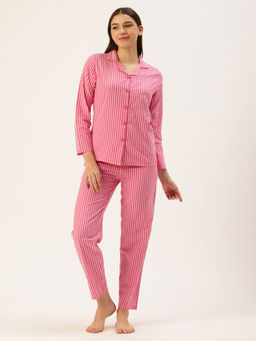 Clt.s - Women Pink Striped Shirt and Pyjama (Set of 2)