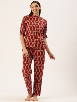 Clt.s - Women Maroon Printed Shirt and Pyjama (Set of 2)