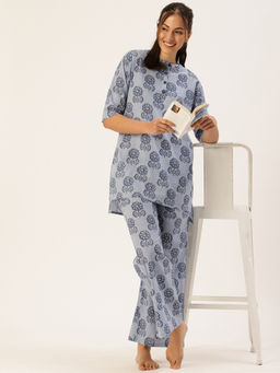 Clt.s - Women Blue Floral Kurta and Palazzo (Set of 2)