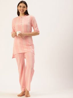 Clt.s - Women Pink Striped Kurta and Palazzo (Set of 2)