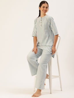 Clt.s - Women Green Striped Kurta and Palazzo (Set of 2)