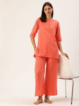 Clt.s - Women Orange Printed Kurta and Palazzo (Set of 2)