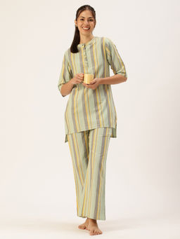 Clt.s - Women Green Striped Kurta and Palazzo (Set of 2)