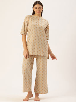 Clt.s - Women Beige Printed Kurta and Palazzo (Set of 2)