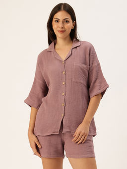 Clt.s - Women Mauve Solid Shirt and Shorts (Set of 2)