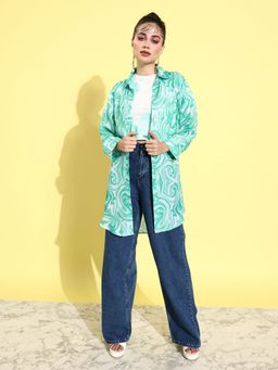 ANVI Be Yourself - Women Turquoise Modal Satin Long Shirt