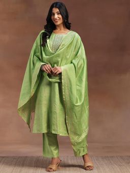 Libas - Green Chanderi Silk Woven Design Kurta Sets for Women