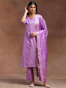 Libas - Purple Chanderi Silk Woven Design Kurta Sets for Women
