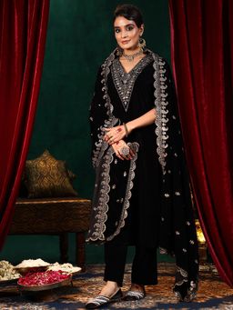 Libas - Black Velvet Yoke Design Kurta Sets for Women