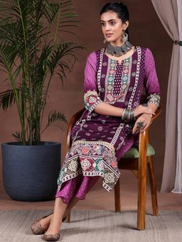Libas - Burgundy Poly Crepe Printed Kurta Sets for Women