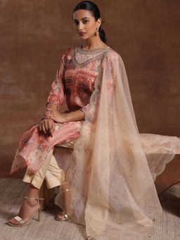 Libas - Peach Organza Printed Kurta Sets for Women