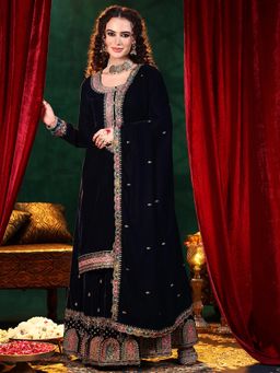 Libas - Blue Velvet Embroidered Kurta Sets for Women