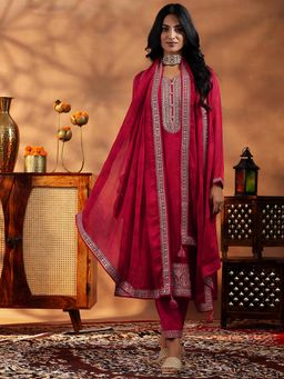 Libas - Red Silk Blend Embroidered Kurta Sets for Women