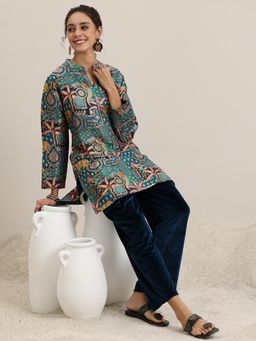 Libas - Blue Ethnic Motif Woven Design Brocade Kurta with Palazzo (Set of 2)