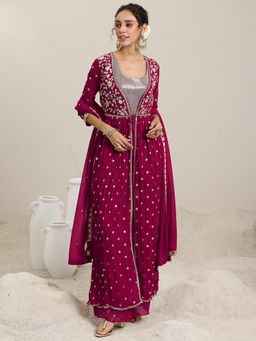 Libas - Pink Sequins Embellished Top with Palazzo and Shrug with Dupatta (Set of 4)