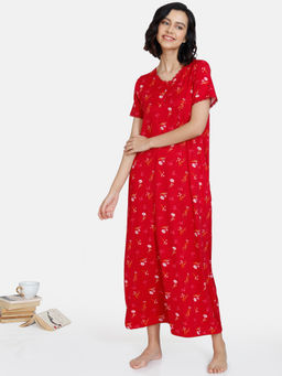 Zivame - Dark Floral Knit Poly Full Length Nightdress - Virtual Pink
