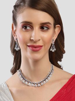 Karatcart - Silver Plated Triangle Shape Blue Cubic Zirconia Studded Necklace (Set of 2)