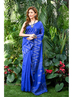 Beatitude - Blue Handloom Ghicha Silk Saree with Unstitched Blouse