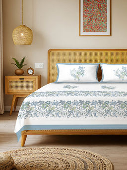 Urban Space - Rajasthani Ethnic 100% Cotton Double Bedsheet with 2 Pillow Covers, Blue
