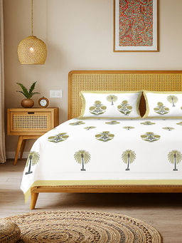 Urban Space - Rajasthani Ethnic 100% Cotton Double Bedsheet with 2 Pillow Covers, Mustard