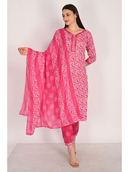 Rajnandini - Women's Cotton Blend Jaipuri Printed Kurta with Pant & Dupatta (Set of 3)