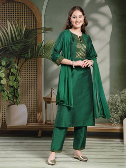 Nayam by lakshita - Solid A-line Silk Kurta with Pant & Dupatta (Set of 3)