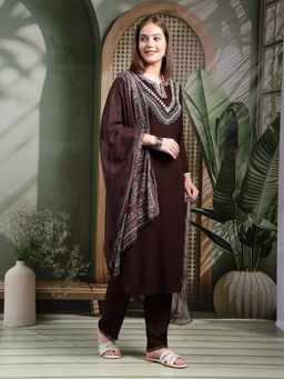 Nayam by lakshita - Embroidered Straight Rayon Kurta with Pant & Dupatta for Women (Set of 3)