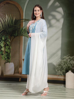 Nayam by lakshita - Solid Embroidered Cotton Kurta with Pant & Dupatta (Set of 3)