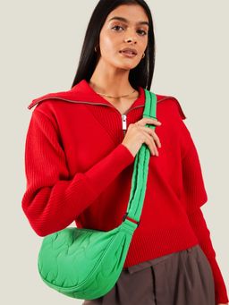 Accessorize London - Women Green Quilted Sling Bag