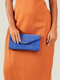 Accessorize London - Women Blue Suedette Box Clutch Bag