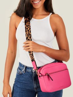 Accessorize London - Women Pink Camera Sling Bag With Webbing Strap