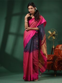 CHARUKRITI - Grey Cotton Blend Handwoven Saree With Nakshi Designs and Unstitched Blouse