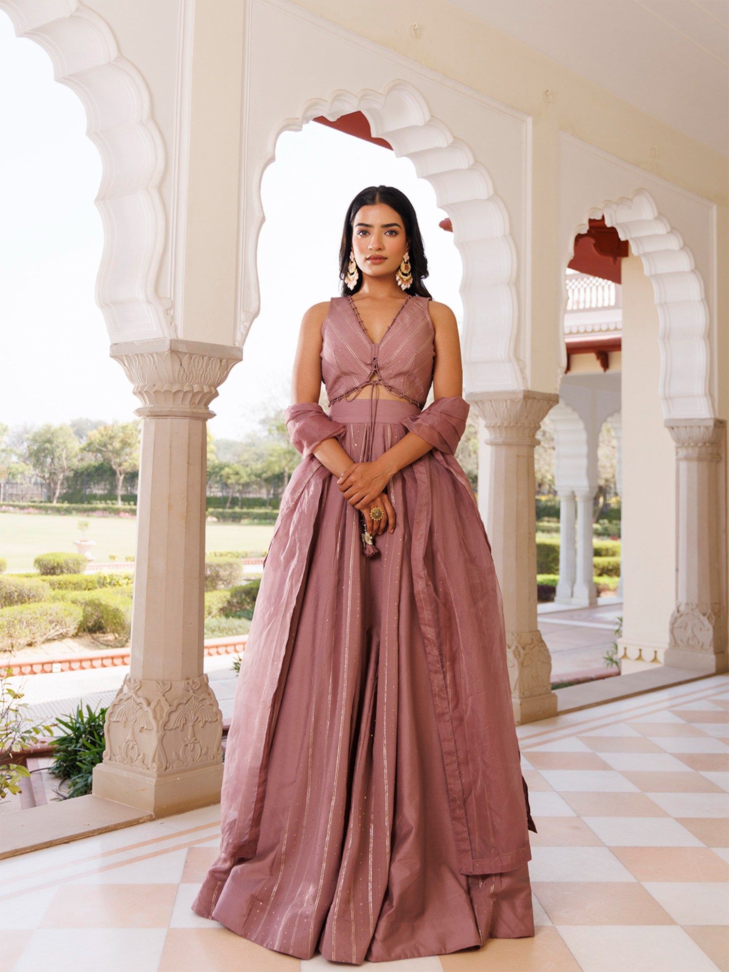 ragavi Mauve Ash Rose Lehenga and Blouse with Dupatta (Set of 3)-picture-22