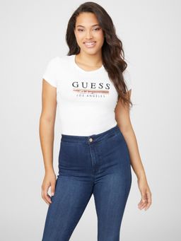 Guess - White Printed Round Neck Sterling Sequin T-Shirt