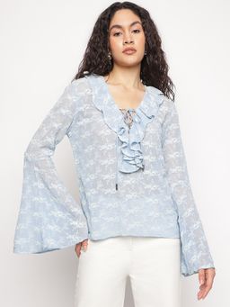 Guess - Blue Embroidered V-Neck Silvana Top
