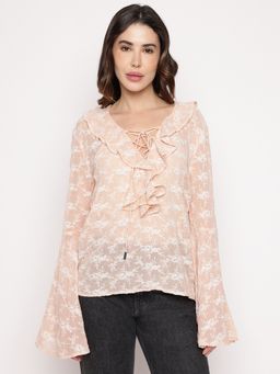 Guess - Peach Embroidered V-Neck Silvana Top